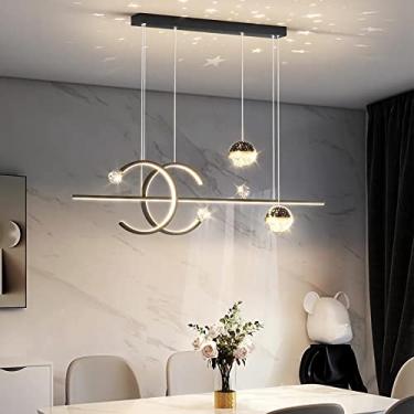 Imagem de Luminárias pendentes modernas reguláveis para mesa de jantar com controle remoto Lustre elegante para sala de estar, cozinha e escritório Luminária ajustável em preto 100 cm