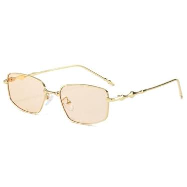 Imagem de Óculos de sol vintage com armação estreita e anti-luz azul, irregular, com armação de metal, dourado, champanhe, hastes, comprimento: 134 mm