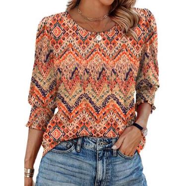 Imagem de Blusa feminina XIEERDUO, manga 3/4, túnica, elegante, casual, XXL