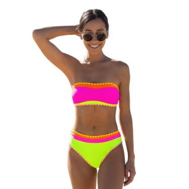 Imagem de Conjunto de biquíni ZAFUL feminino de corte alto sem alças, preto, ver