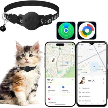 Imagem de Coleira GPS para rastreador de gatos para iOS e Android Smart Tracker com sistema duplo Bluetooth Air Tags para localizador de animais de estimação, compatível com Apple Find My e Google Find Hub
