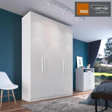 Imagem de Guarda-Roupa Solteiro Édez Lunar, 4 Portas de Bater, Branco, 155 cm - 