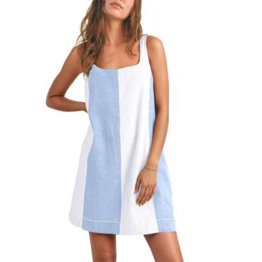 Imagem de Vestido CHARTOU azul médio sem mangas, linho, praia