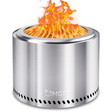 Imagem de HGD Fogueira sem fumaça de 50 cm ao ar livre, fogueira a lenha de aço inoxidável com combustão secundária, fogão de quintal para jardim, churrasco e fogueira