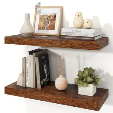 Imagem de Ornawit Prateleiras flutuantes para parede, prateleiras de madeira rústica montadas na parede para banheiro, quarto, sala de estar, cozinha, prateleira suspensa para livros/armazenamento/decoração de