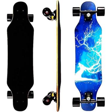 Imagem de Mini Cruiser Longboard, skate de roda larga de 78 cm, skate estável para iniciantes e fácil de controlar, adequado para passeios em parques e ruas, padrão de chama exclusivo (veado)