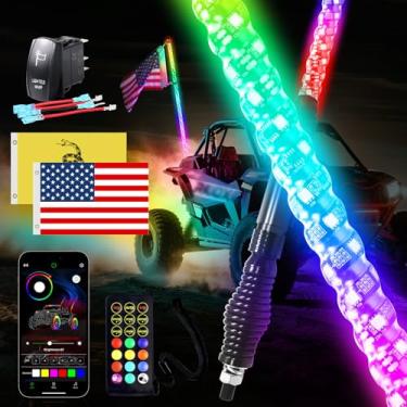 Imagem de Viswiker 1 peça de luz LED de 2FT com base de mola e interruptor basculante, luz de chicote UTV com aplicativo e controle remoto, antena de luz de perseguição em espiral de 360° para motocicleta ATV