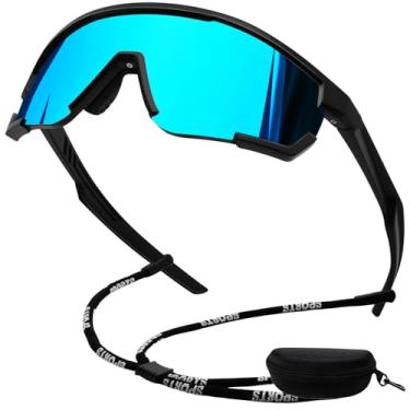 Imagem de KANASTAL Óculos de Sol Ciclismo Esportivos Polarizado Masculino Feminino Oculos Azul Espelhado Envolventes UV400 Ciclistas Grandes Cycling Blue Sunglasses -Preto Azul