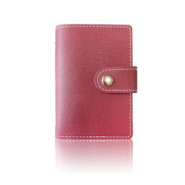 Imagem de Porta-cartões de visita, estojo para cartão de crédito, couro PU, porta-cartões de identificação para homens e mulheres, capacidade para cerca de 26 cartões, vinho tinto