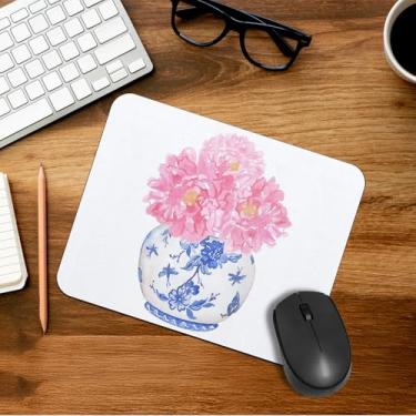 Imagem de Mouse pad floral peônias rosa, mouse pad quadrado chinês azul e branco para mesa, mouse pad vintage
