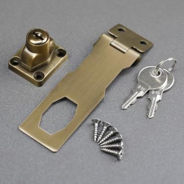 Imagem de Trava de ferrolho com chave, fecho de travamento com chave de 10 cm, travas de segurança de aço inoxidável para gaveta, armários, portas, bronze