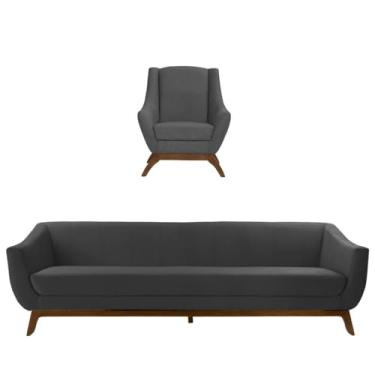 Imagem de Conjunto Milano Sofá 3 lugares E Poltrona Em Veludo Cinza - Larbelle