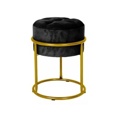 Imagem de Puff Argola Banqueta Ferro Estofada Penteadeira Decoração Quarto Sala Bancada Cadeira Moderno Pufe(Preto/Dourado)