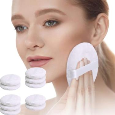 Imagem de 10 unidades de almofadas de maquiagem em pó de algodão para cosméticos com fita para pó facial puffs de pó corporal para soltos e base (branco)