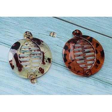 Imagem de 2 peças de pente de cabelo de banana pequeno, moderno, com trava de plástico, redondo, prendedor de cabelo, rabo de cavalo, suporte de rabo de cavalo para mulheres, cabelo longo liso e encaracolado