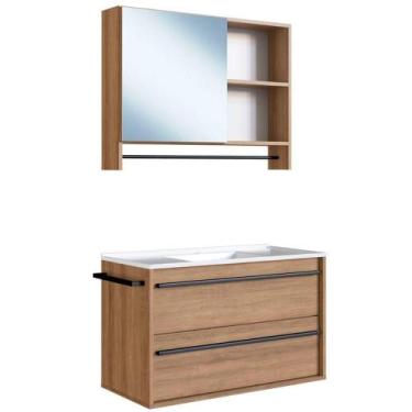 Imagem de Kit Gabinete Suspenso Com Cuba E Espelheira 80cm Mel Proddy Mel - MILA