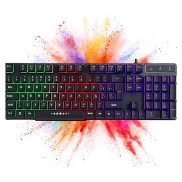 Imagem de Teclado Gamer RGB Iluminado LED – Sensação Semi-Mecânica, Teclas Multimídia, Anti-Ghosting, Layout ABNT2 PT-BR com Tecla Ç, USB com Fio, Design Ergonômico e Resposta Rápida