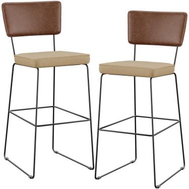 Imagem de Kit 02 Banqueta Alta Cozinha Allana L02 Marrom Bege Escuro
