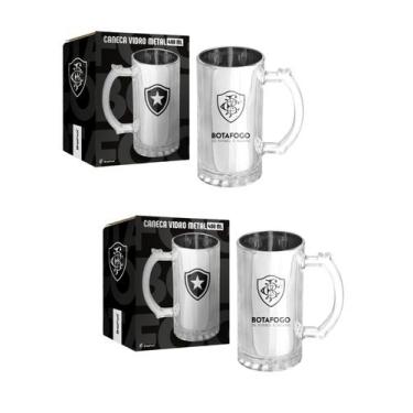 Imagem de Kit 2 Caneca Vidro Reforçado Metalic 480Ml Botafogo Oficial - Brasfoot