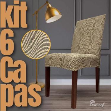 Imagem de Kit 6 Capa de Cadeira Linha Premium Imperial Persa Marrom/Areia - OK D
