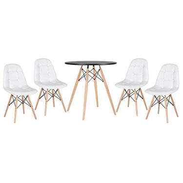 Imagem de Loft7, Kit Mesa Eames 70 cm preto + 4 cadeiras estofadas Botonê branco