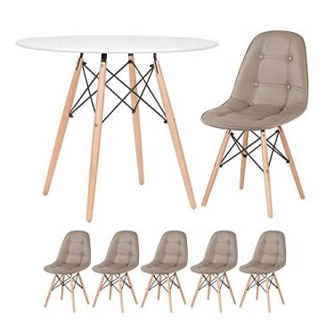Imagem de Loft7 Home Decor, Kit Mesa Eames Eiffel 90 cm + 5 Cadeiras Estofadas Botonê - Nude