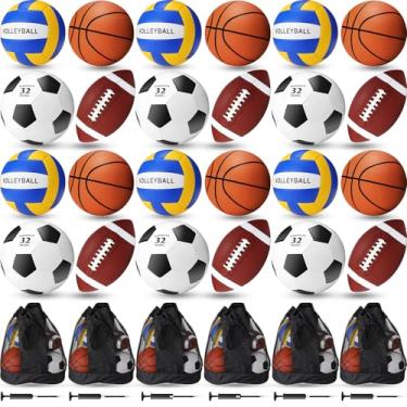 Imagem de Jenaai Conjunto de 24 bolas esportivas, tamanho oficial, basquete, futebol, vôlei, bola de futebol com bolsas de equipamentos e bombas, kit para crianças, jovens, adultos, ambientes internos e