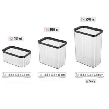 Imagem de Conjunto de 3 Potes Herméticos, Plástico, Armazenamento de Alimentos