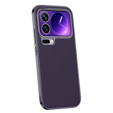 Imagem de LYJSMGZ Capa de couro genuíno para Xiaomi 17 Pro Max/17 Pro/17, capa à prova de choque galvanizada fosca anti-impressão digital fina resistente ao desgaste, roxa, 17