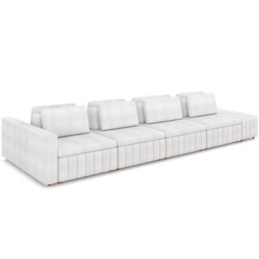Imagem de Sofá Ilha Com Puff Living 465cm Amber M03 Bouclê Branco - LYAM DECOR