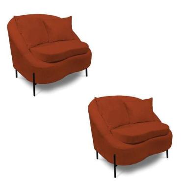 Imagem de Poltrona Decorativa Orgânica Pé De Metal Preto Kit 2 Zaya Bouclê C05 -