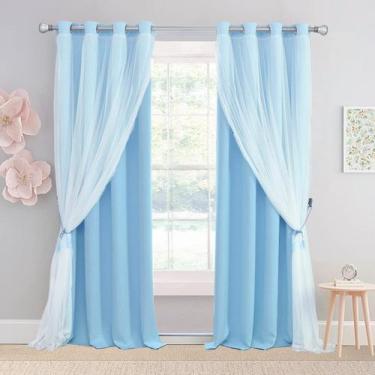 Imagem de Cortinas SOFJAGETQ Blue Blackout de dupla camada 132x274 cm
