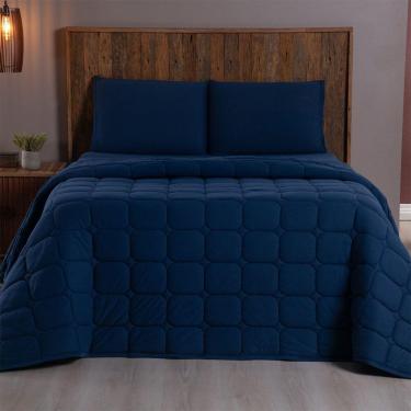 Imagem de Kit Cobre Leito Colcha Minimal King 3 Peças Malha 100% Algodão Marinho