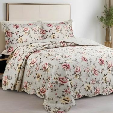 Imagem de Kit Cobre Leito Colcha Magnus Queen 3 Peças Dupla Face Estampado Floral - Garden - 100% Poliéster
