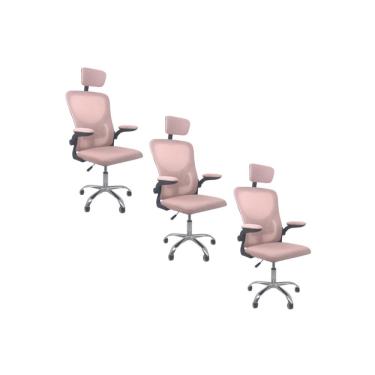 Imagem de Kit Com 3 Cadeiras De Escritório Diretor Oficial Vegas Com Apoio + Ebook Rosa E Preto 3