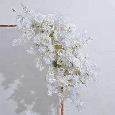 Imagem de Flores artificiais de flor de cerejeira rosa, arco de casamento, placas de boas-vindas de casamento, arranjos florais de vegetação, guirlanda de flores falsas, folhas verdes rosa para decoração de