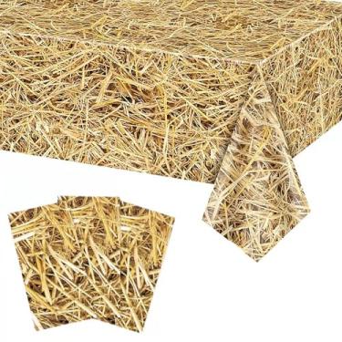 Imagem de Blzzjttt 3 peças, capa de mesa de palha, 137 x 272 cm, toalhas de mesa de palha, tema ocidental, toalhas de mesa de plástico, toalha de mesa, toalha de mesa, tema caubói, decorações de festa havaianas