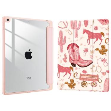 Imagem de Joyland Pink Western Cowboys para iPad 6ª/5ª geração de 9,7 polegadas 2018/2017, iPad Air 2/Air 1, capa embutida com capa à prova de choque, capa traseira transparente, despertar/hibernar