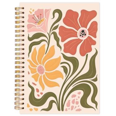 Imagem de Yhtrg Cadernos espirais florais abstratos boho, caderno de diário botânico floral moderno de meados do século 70, diários de flores retrô minimalistas para escrever, material de escritório boho, 14 x