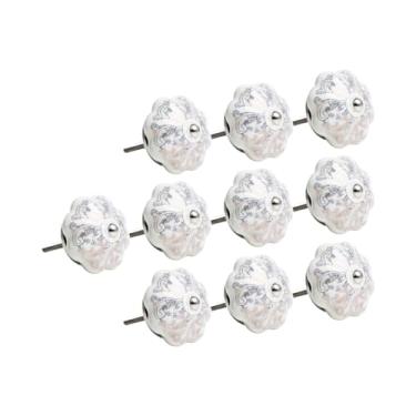 Imagem de 10 Puxador Cerâmica Abóbora Floral Gaveta Armário Colonial (Branco/Dourado - MPPON131)