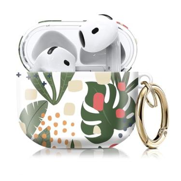 Imagem de Linda capa compatível com AirPod 4ª geração 2024, à prova de choque para mulheres e meninas com fivela redonda dourada – proteção e design antiqueda (pontos abstratos e folhas)