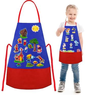Imagem de Aventais de feltro para crianças e crianças - Avental educativo com 3 bolsos para pré-escola, autismo, sala de aula e ensino em casa - durável, lavável e ferramenta de aprendizagem interativa