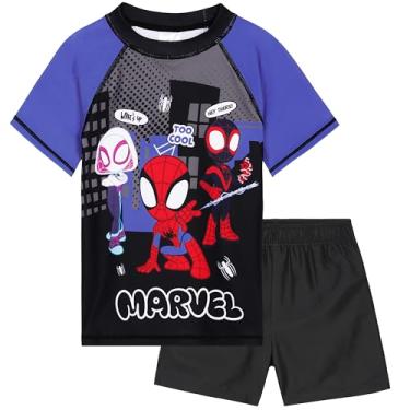 Imagem de Marvel Conjunto de roupa de banho do Homem-Aranha para meninos, 2 peças, roupa de banho, short de natação, colete Rash Vest Piscina Praia Férias Essenciais, Preto, 5-6 Anos