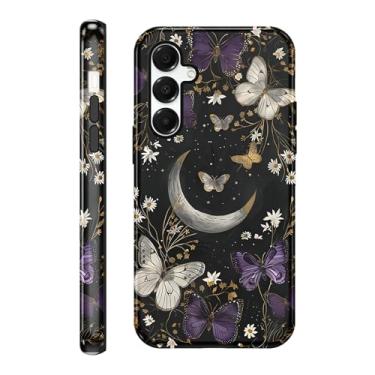 Imagem de FBHGLOA Capa para Galaxy A15 5G 6,5 polegadas borboleta floral capa de telefone romântica sonhadora lua, estrelas, flor, híbrida, proteção dupla, TPU macio, policarbonato rígido, à prova de choque