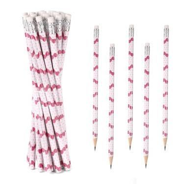 Imagem de 20 Conjunto de Lápis Madeira com Laço Rosa e Borracha, Ideais para Lembrancinhas de Aniversário Infantil Material Escolar Decoração Escritório e Recompensas para Estudantes