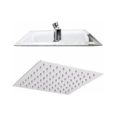 Imagem de Chuveiro Ducha Slim Quadrado Metal 40X40Cm Com Braço De Teto - Lhd Met
