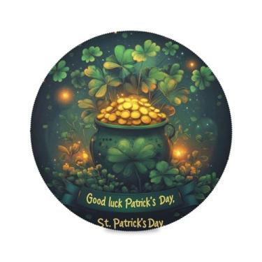 Imagem de Blueangle Jogo americano redondo de pote dourado do Dia de São Patrício, conjunto de 4 tapetes de mesa de poliéster, fácil de limpar, resistente ao calor, limpável, para mesa de jantar (605)