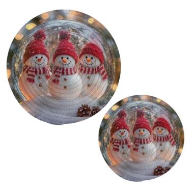 Imagem de Blueangle 2 peças de suporte de panela de três bonecos de neve - conjunto de pegadores de panela de tecido redondo - almofadas quentes trançadas de algodão - porta-copos - tapetes de mesa para