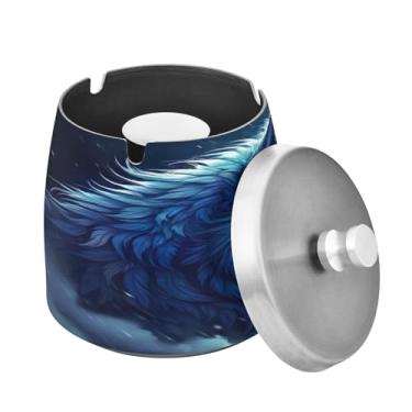 Imagem de Blueangle Cinzeiro de lobo com tampa para cigarros, à prova de vento/chuva, aço inoxidável, sem fumaça, inodoro, cinzeiro para uso interno ou externo (387)