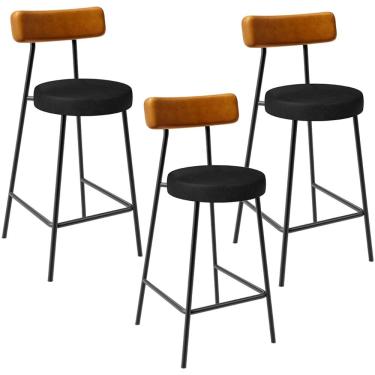 Imagem de Kit 03 Banquetas Baixa Cozinha Sala Jantar Bancada Milão L02 Couríssimo Whisky Preto - Lyam Decor